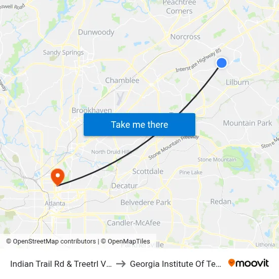 Indian Trail Rd & Treetrl Village Plz to Georgia Institute Of Technology map