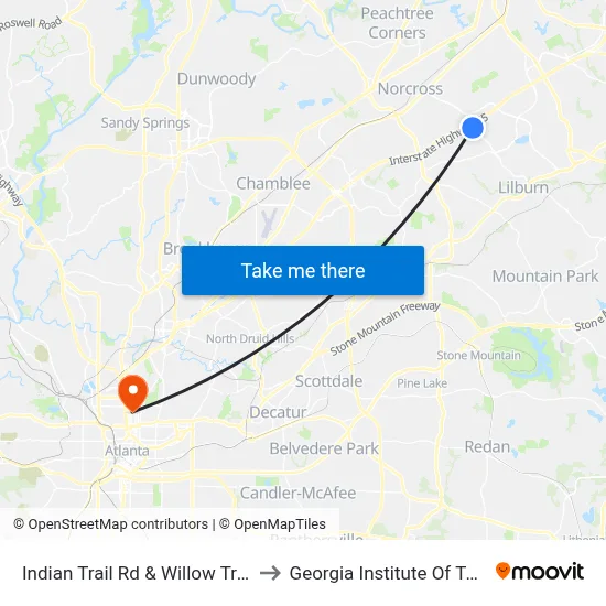 Indian Trail Rd & Willow Trail Pkwy Ib to Georgia Institute Of Technology map