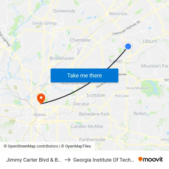 Jimmy Carter Blvd & Britt Rd to Georgia Institute Of Technology map