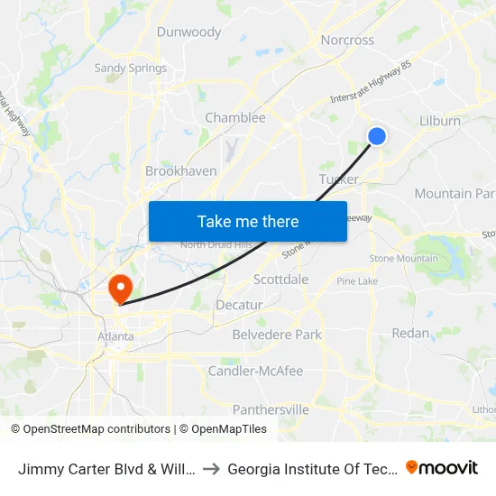 Jimmy Carter Blvd & Williams Rd to Georgia Institute Of Technology map