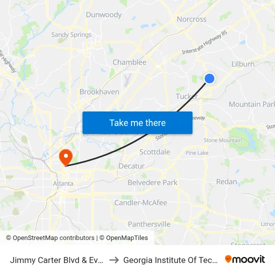 Jimmy Carter Blvd & Everest Tr to Georgia Institute Of Technology map