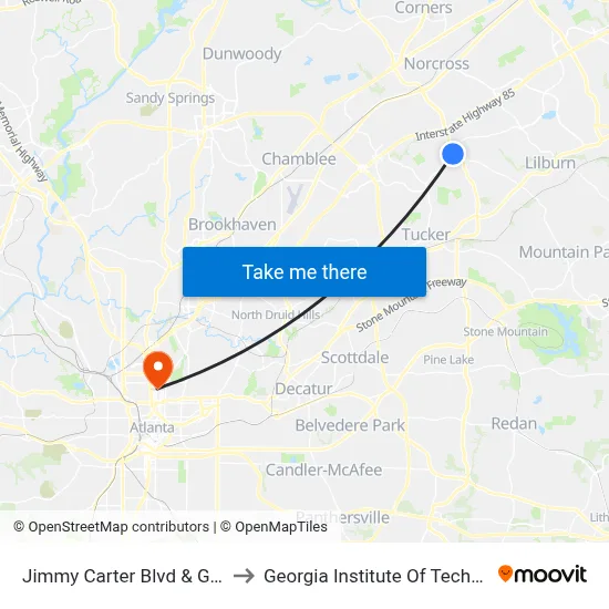 Jimmy Carter Blvd & Gale Dr to Georgia Institute Of Technology map