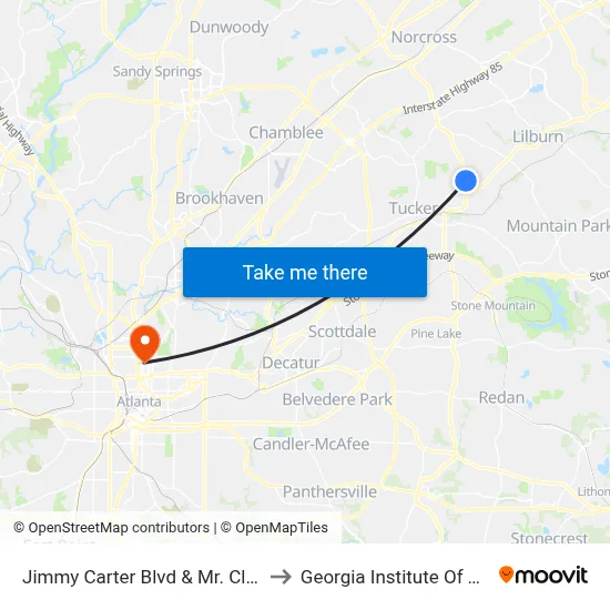 Jimmy Carter Blvd & Mr. Clean Carwash to Georgia Institute Of Technology map