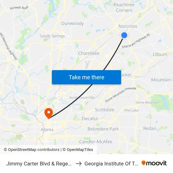 Jimmy Carter Blvd & Regency Pkwy Ob to Georgia Institute Of Technology map