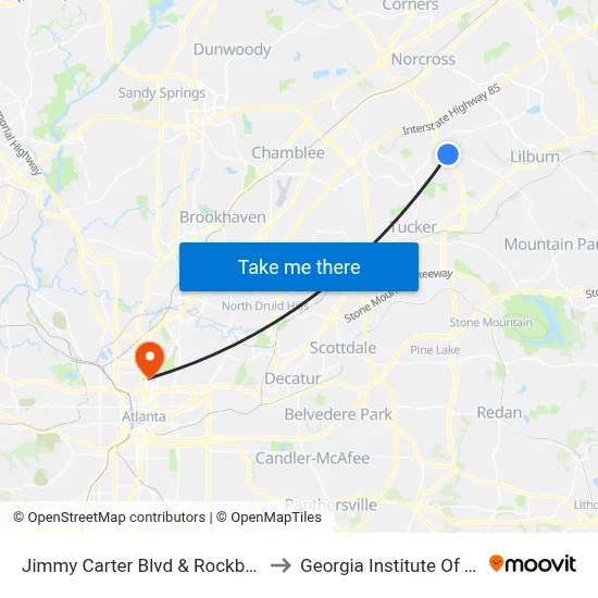 Jimmy Carter Blvd & Rockbridge Rd (Ihop) to Georgia Institute Of Technology map