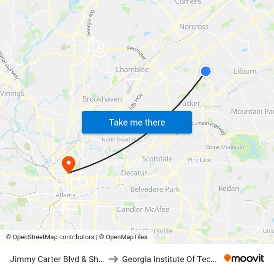 Jimmy Carter Blvd & Shelby Dr to Georgia Institute Of Technology map