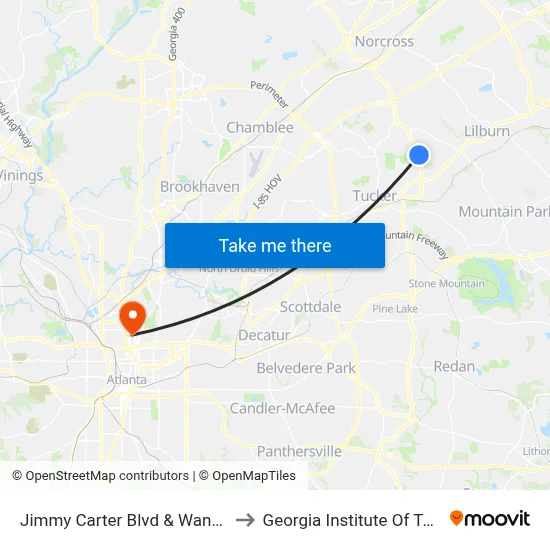 Jimmy Carter Blvd & Wandering Way to Georgia Institute Of Technology map