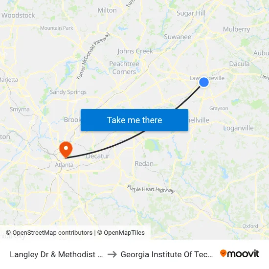 Langley Dr & Methodist Church to Georgia Institute Of Technology map
