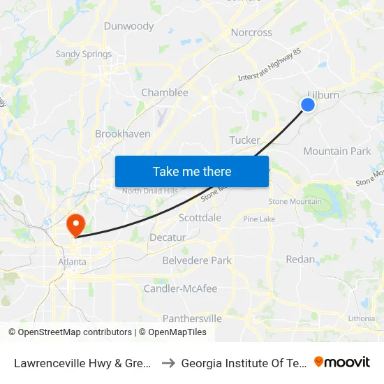 Lawrenceville Hwy & Greenwood Dr to Georgia Institute Of Technology map