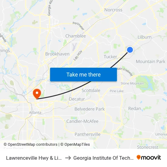 Lawrenceville Hwy & Linda Dr to Georgia Institute Of Technology map