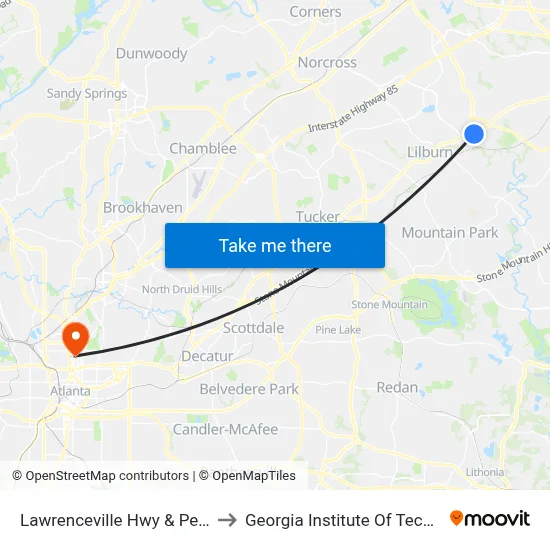 Lawrenceville Hwy & Pep Boys to Georgia Institute Of Technology map
