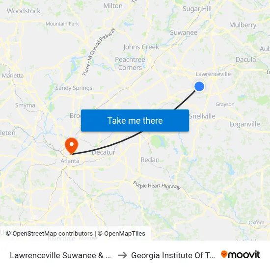 Lawrenceville Suwanee & Radio Shack to Georgia Institute Of Technology map