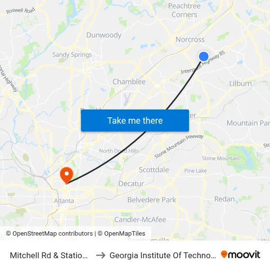 Mitchell Rd & Station Cir to Georgia Institute Of Technology map