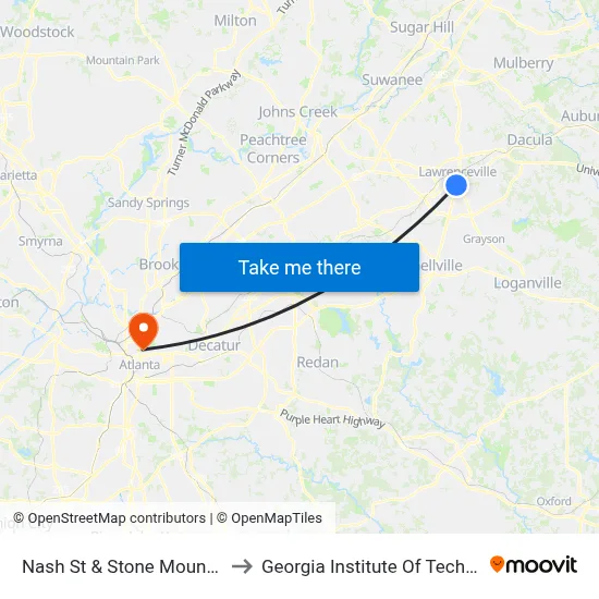 Nash St & Stone Mountain St to Georgia Institute Of Technology map