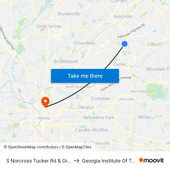 S Norcross Tucker Rd & Graves Rd Ob to Georgia Institute Of Technology map