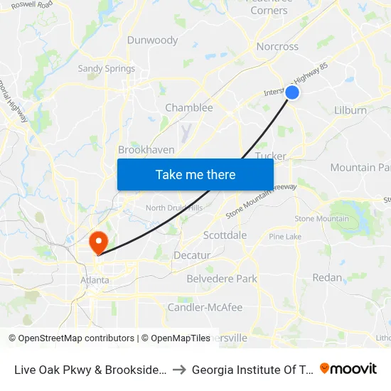 Live Oak Pkwy & Brookside Apartments to Georgia Institute Of Technology map