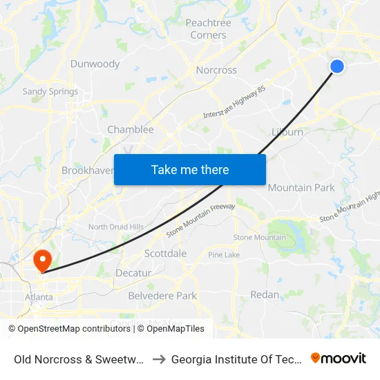 Old Norcross & Sweetwoods Dr to Georgia Institute Of Technology map