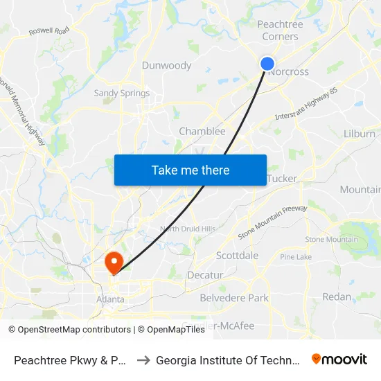 Peachtree Pkwy & Publix to Georgia Institute Of Technology map