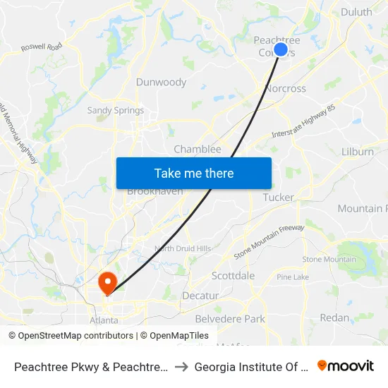 Peachtree Pkwy & Peachtree Corner Cir Ib to Georgia Institute Of Technology map