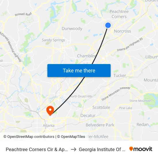 Peachtree Corners Cir & Appletree Way Ib to Georgia Institute Of Technology map