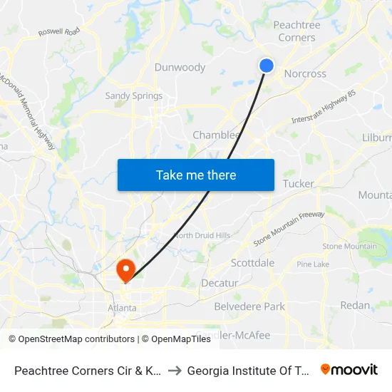 Peachtree Corners Cir & Kilnect Ct Ib to Georgia Institute Of Technology map