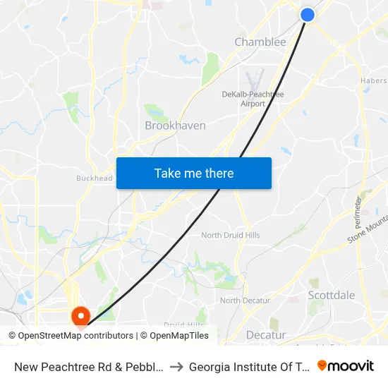 New Peachtree Rd & Pebblewood Apts to Georgia Institute Of Technology map