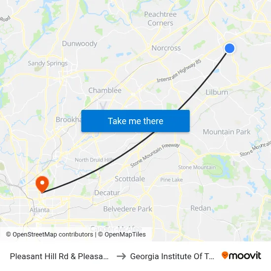 Pleasant Hill Rd & Pleasant Hill Plaza to Georgia Institute Of Technology map