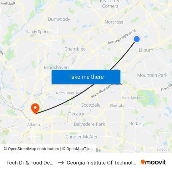 Tech Dr & Food Depot to Georgia Institute Of Technology map