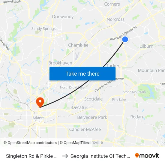Singleton Rd & Pirkle Rd Ob to Georgia Institute Of Technology map