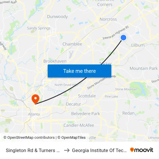 Singleton Rd & Turners Ridge Dr to Georgia Institute Of Technology map
