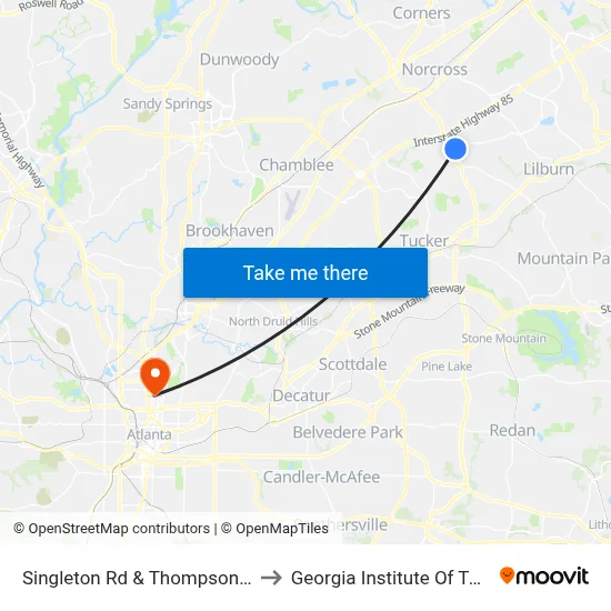Singleton Rd & Thompson Pkwy (Qt) to Georgia Institute Of Technology map