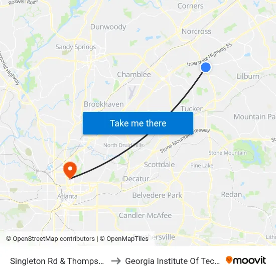 Singleton Rd & Thompson Pkwy to Georgia Institute Of Technology map