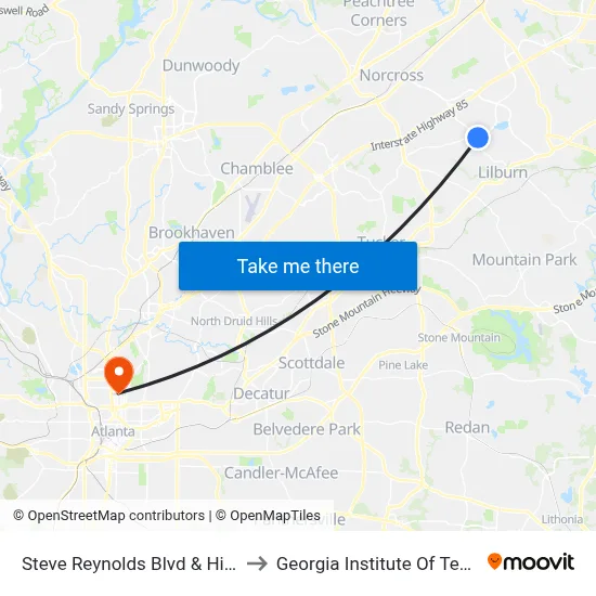 Steve Reynolds Blvd & Hillcrest Ct to Georgia Institute Of Technology map