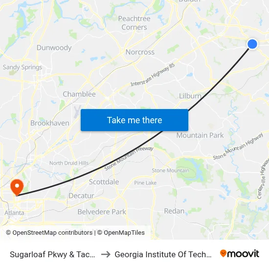 Sugarloaf Pkwy & Taco Bell to Georgia Institute Of Technology map