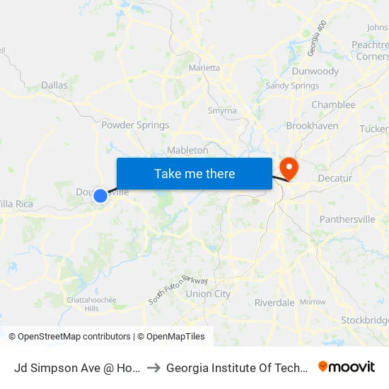 Jd Simpson Ave @ Hollis St to Georgia Institute Of Technology map