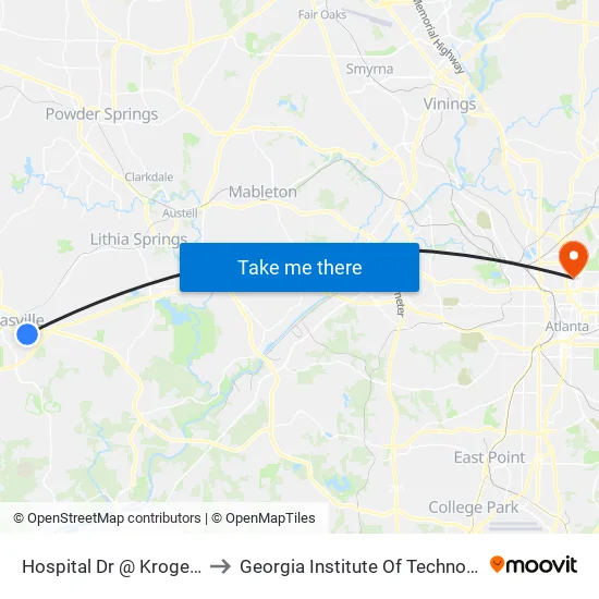 Hospital Dr @ Kroger Ib to Georgia Institute Of Technology map