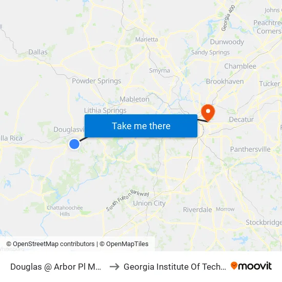 Douglas @ Arbor Pl Mall (Ob) to Georgia Institute Of Technology map