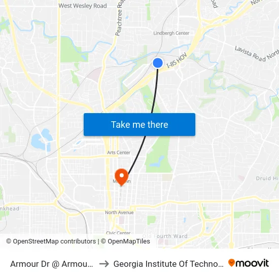 Armour Dr @ Armour Cir to Georgia Institute Of Technology map