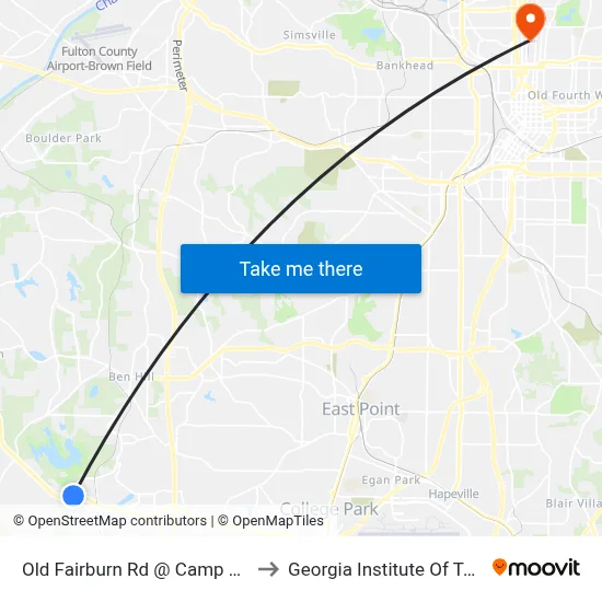 Old Fairburn Rd @ Camp Creek Pkwy to Georgia Institute Of Technology map