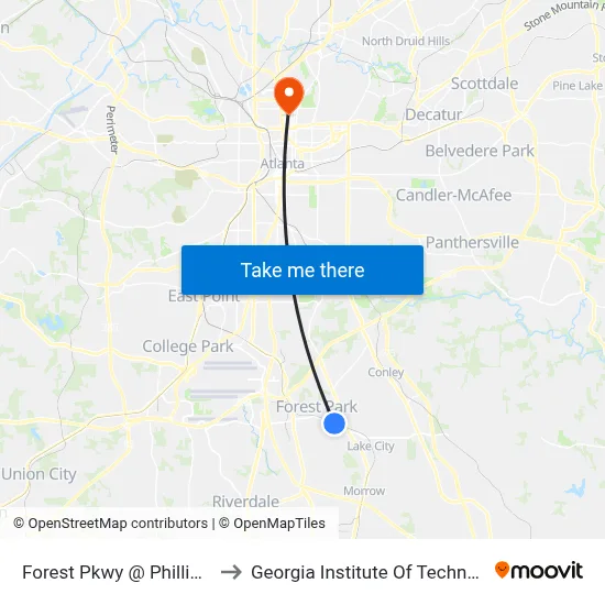 Forest Pkwy @ Phillips Dr to Georgia Institute Of Technology map