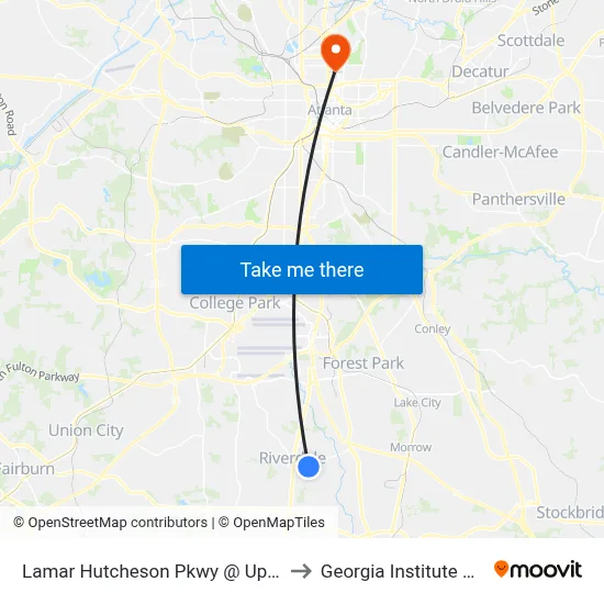 Lamar Hutcheson Pkwy @ Upper Riverdale Rd SW to Georgia Institute Of Technology map