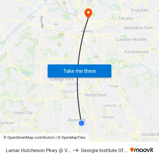 Lamar Hutcheson Pkwy @ Valley Hill Rd SW to Georgia Institute Of Technology map