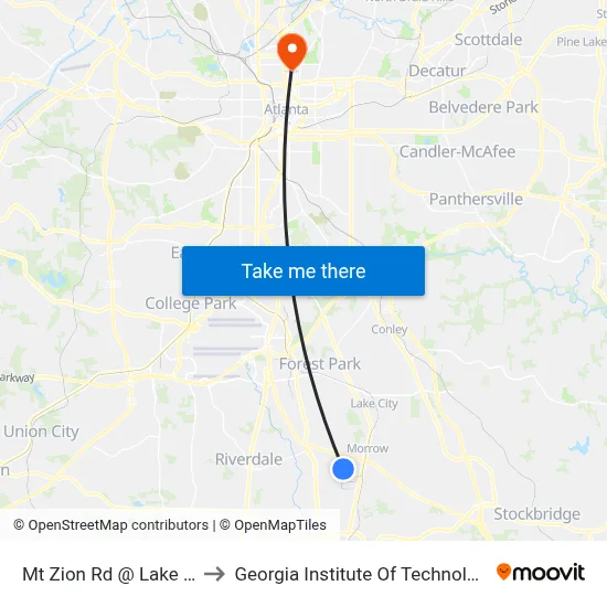 Mt Zion Rd @ Lake Dr to Georgia Institute Of Technology map