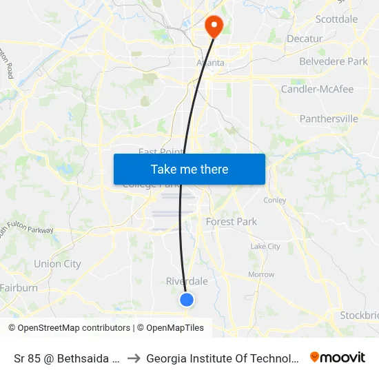 Sr 85 @ Bethsaida Rd to Georgia Institute Of Technology map