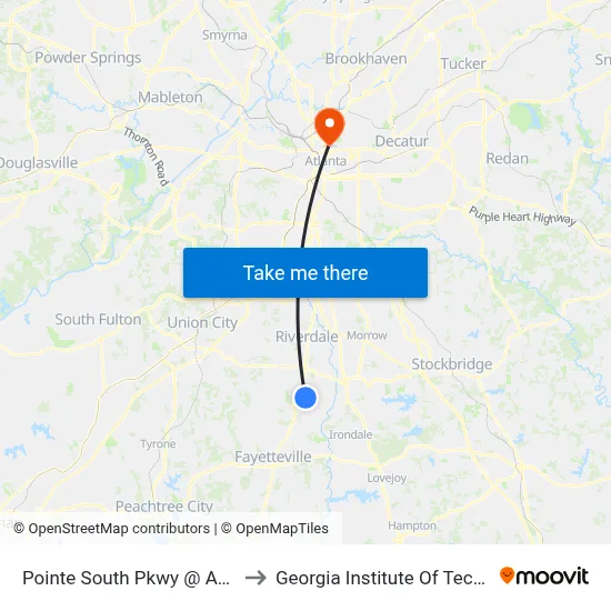 Pointe South Pkwy @ Ansley Dr to Georgia Institute Of Technology map