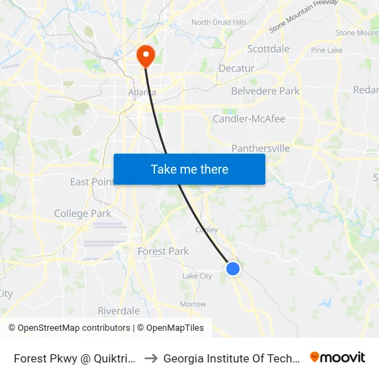 Forest Pkwy @ Quiktrip Way to Georgia Institute Of Technology map