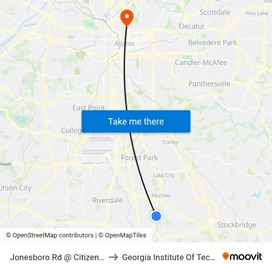 Jonesboro Rd @ Citizens Pkwy to Georgia Institute Of Technology map