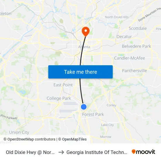 Old Dixie Hwy @ North St to Georgia Institute Of Technology map