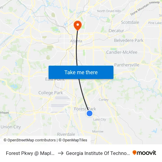 Forest Pkwy @ Maple Dr to Georgia Institute Of Technology map