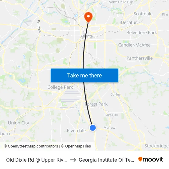 Old Dixie Rd @ Upper Riverdale Rd to Georgia Institute Of Technology map